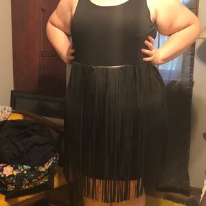 Black knit dress with pleather fringe. Size 18